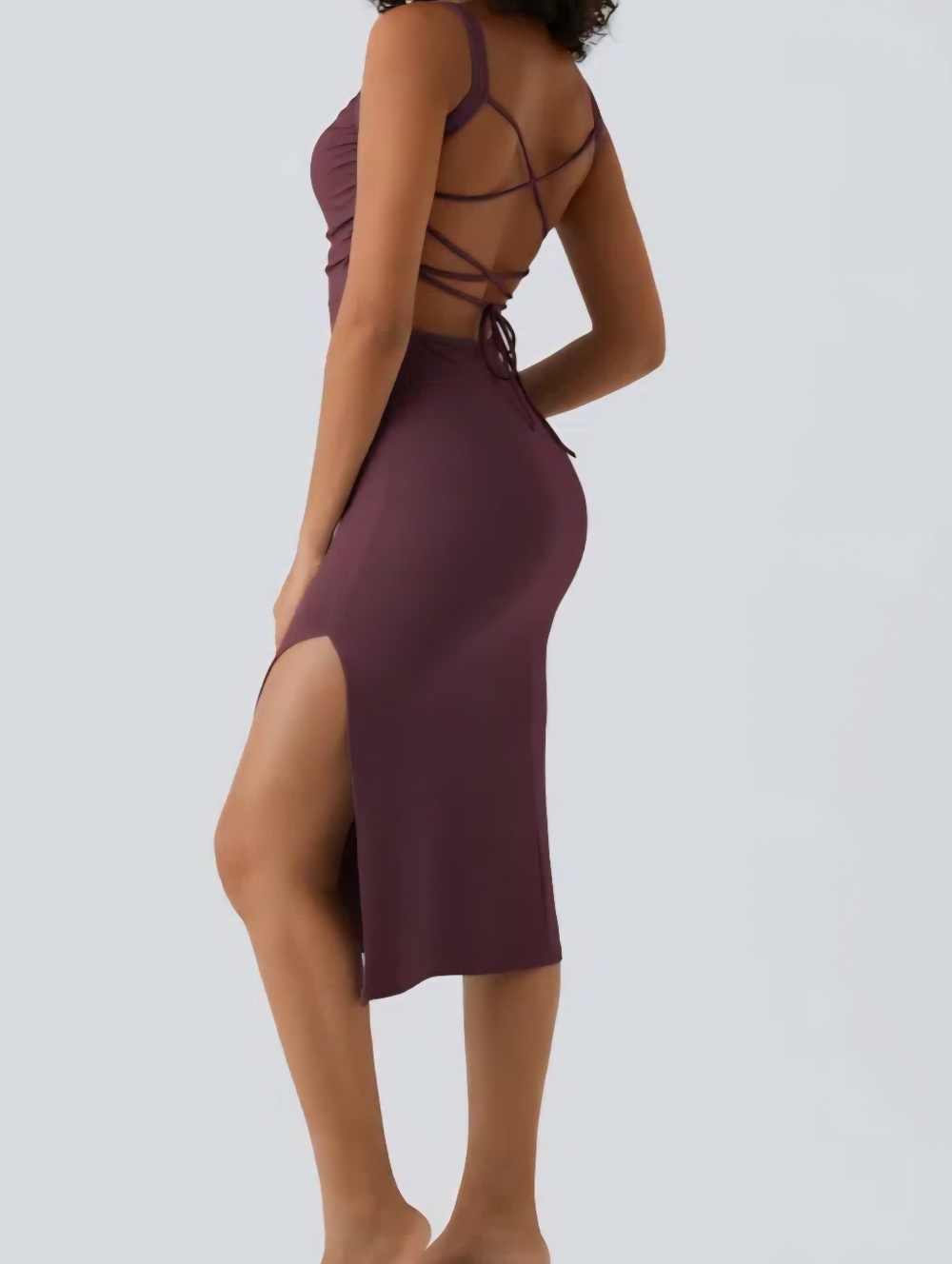 HALARA Plum Lace-Up Back Midi Dress Size Small
